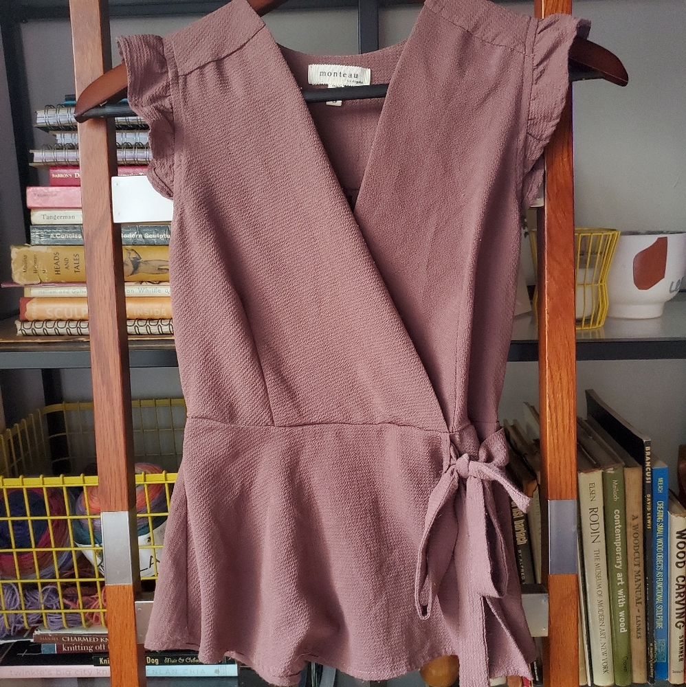 Cute taupe side wrap blouse